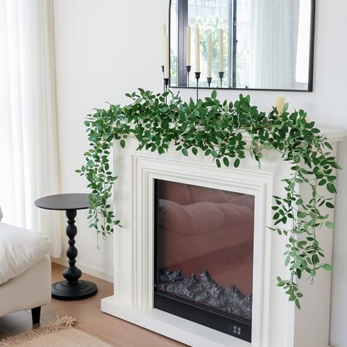 mizii 5 Packs 340" Artificial Vines Garland Fake Vine with Small Green Leaves Silk Rose Leaf Faux Hanging Plants Greenery Decoration for Outdoors Indoor Table Centerpieces Wedding Decor (Rose Leaves) - color: Rose Leaves