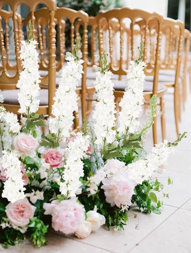 IPOPU 43.3" White Delphinium Artificial Flowers 5PCS Faux Delphinium Flowers Larkspur Long Stem Artificial Flowers for Wedding Table Centerpieces Home Garden Decor(White) - color: White