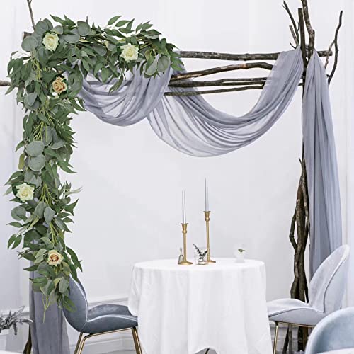 6 Pack Artificial Eucalyptus Garland with Willow Leaves Each 6.5 Feet Faux Greenery Garland for Wedding Arch Mirror DIY Garlands Decor - color: Green-6
