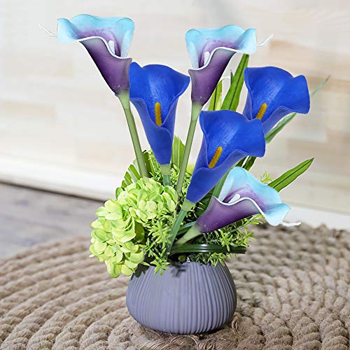 Faylapa 20 Pcs Artificial Calla Lily Real Touch Flowes Fake Flowers Wedding Bouquets Home Floral Decorations (Blue Purple Calla Lily) - color: Blue Purple