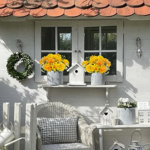 3 Pcs Silk Cemetery Flowers Artificial Geraniums for Outdoors UV Resistant Yellow Artificial Topiary Potted Faux Flowers for Planters Outdoor Hanging Front Porch Garden Patio Grave Decor - color: Yellow