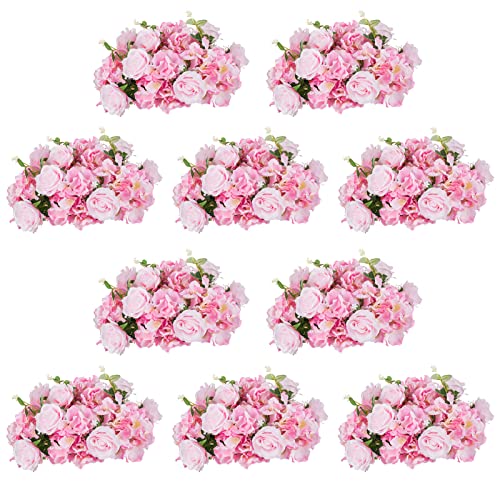 NUPTIO Flower Ball Arrangement Bouquet - 10 Pcs 14.2 inch Diameter Pink Fake Flowers Roses Balls for Centerpieces Tables - Artificial Rose Arrangements for Wedding Centerpiece Table Decorations - color: Pink, size: 14.2" Diam - 10 PCS