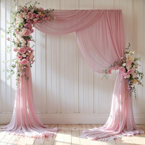 Wedding Arch Draping Fabric, 1 Panel 18FT Dusty Rose Sheer Backdrop Curtain Chiffon Fabric Drapery Voile Scarf Draping Panels for Wedding Archway Ceremony Curtain Valance Party Decoration - color: Dusty Rose, size: (1 Panel )6 Yards/18ft