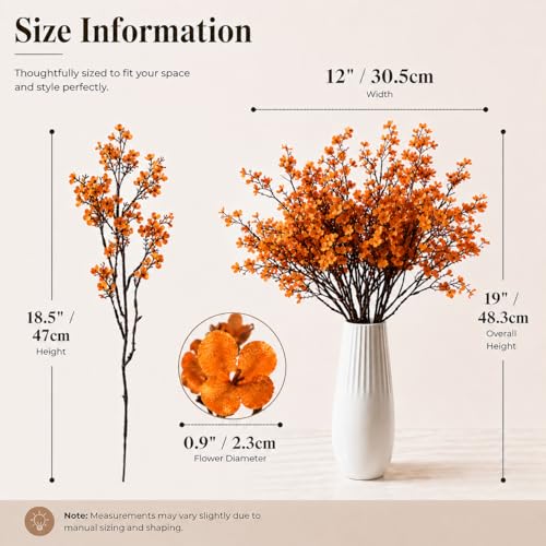 Mandy's 6 Bundles Artificial Orange Baby’s Breath Flowers | 18.5 Inch Silk Gypsophila European Style Modern Home Decor Centerpiece Neutral Wedding Flower Arrangements - color: Orange