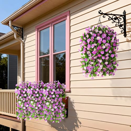 ZFProcess Artificial Fake Hanging Flowers for Outdoors, 2 Pcs Artificial Hanging Plants Outdoors Spring Summer Decor, UV Resistant Faux Violet Silk Flowers for Planters Front Door Yard Garden(Purple) - color: Purple