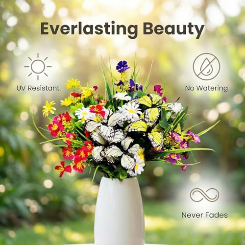 Artificial Flowers for Outdoor, 12 Bundles Mix UV Resistant Fake Flowers | No watering needed,Fade resistant,Bendable & flexible,Easy DIY freely,Maintain beauty long-term,Brighten up any space - color: 12pcs-mix
