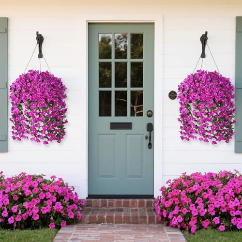 Artificial Bougainvillea Flowers Plants for Outdoors Decoration, 2 Pcs Faux Silk Hanging Flowers Long Trailing Fake Vines for Front Door Porch Planter Balcony Patio Summer Spring Home Decor, Fuchsia - color: Fuchsia