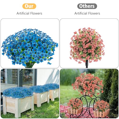 12 Bundles Artificial Flowers for Outdoor Fake Plastic Flowers Faux Plants for Decoration Hanging Planters Indoor Outside Garden Porch (Blue) - color: Blue-12 Bundles
