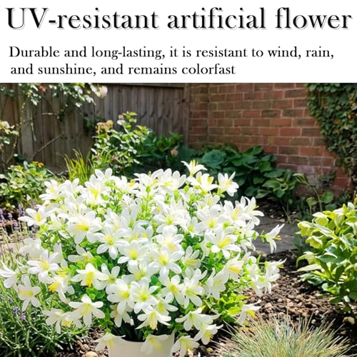 8 Bundles Artificial Flowers Lily, UV Resistant Silk Fake Flowers Bouquet for Home Hotel Flower Arrangement Party Wedding Decor, White - color: White