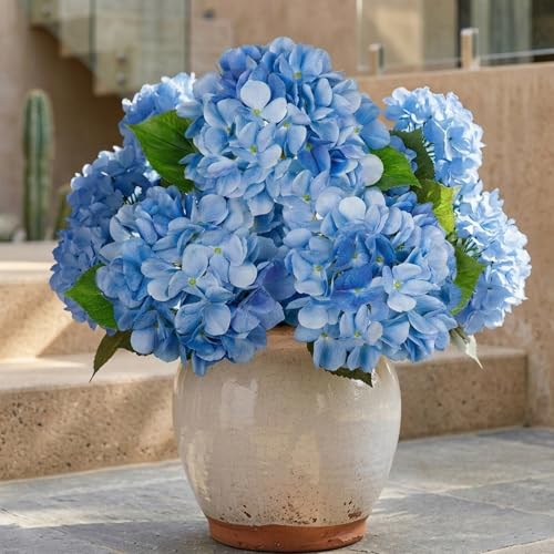 Oairse 3Pcs Blue Hydrangea Artificial Flowers 19.7 in Real Touch Faux Hydrangea Stems Silk Flowers with Stems Fake Blue Flowers Bouquet for Floral Arrangements Table Centerpieces Wedding Home Decor - color: Blue
