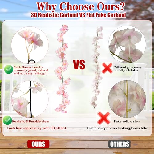 Sggvecsy Cherry Blossom Garland Artificial Cherry Flower Vines 10 Pack Hanging Silk Flowers Garland for Home Wedding Garden Party Arch Office Decor (Pink) - color: Pink, size: 10pcs