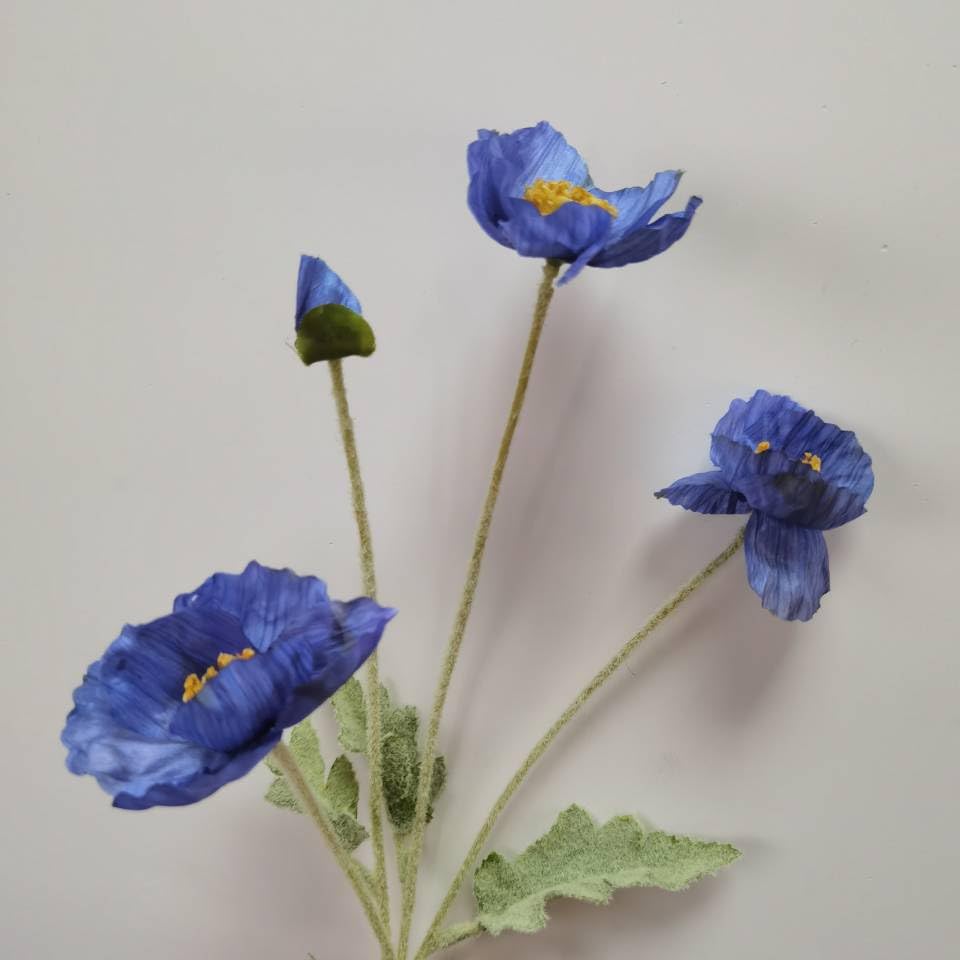 3 Bundles of 22 inches Tall Blue Poppy Flowers Artificial,Ranunculus Artificial Flowers,Faux Flower Stems for Wedding,Party, Outdoor Indoor Decor Flower Arrangements for Table - color: Blue