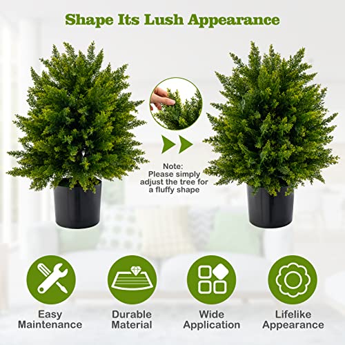 Goplus 21.5” Artificial Cedar Topiary Ball Tree, Set of 2 Faux Potted Plants Artificial Shrubs Bushes with Cement Pot, Fake Evergreen Artificial Topiary for Indoor Outdoor Home Front Porch Decor - color: Cedar Tree