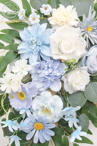 Odouzy Pack of 2 Wedding Arch Decorations Artificial Hanging Flowers Floral Swag for Wedding Welcome Sign Backdrop Balloon Arch Home Party Bridal Ceremony Reusable(Blue) - color: Blue