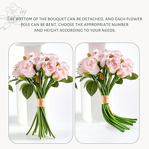 ZMZQ&flw 2 Bouquet Artificial Flowers 36 Heads Silk Pink Roses Fake Flowers Single Stem for Outdoor Bridal Wedding - color: Pink 36pcs