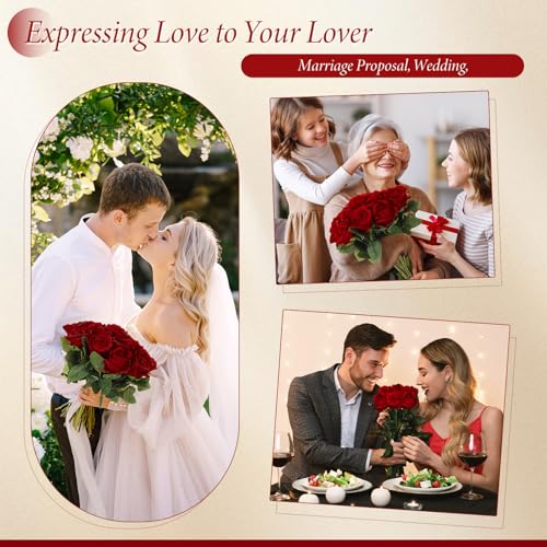 Hotop 40 Pcs Rose Artificial Flowers Bulk with Long Stem,Realistic Silk Fake Roses Bouquet for Home Wedding Centerpieces Party Table Decoration Valentines Gifts(Wine Red) - color: Wine Red