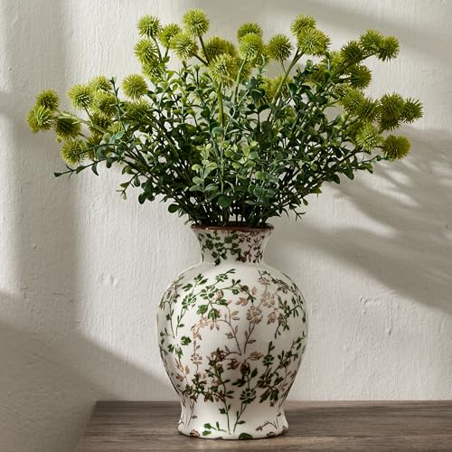 6.73" Ceramic Flower Decorative Antique Vase, Vintage Rustic Chinoiserie Floral Vase for Home Decor, Living Room, Bookshelf, Office, Entryway, Garden, Tuscan Decor, Chinoiserie Decor - color: Green and Beige- 6.73"