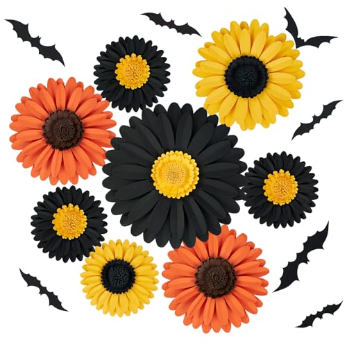 Paper Jazz Halloween Paper Flowers Decorations for Wall, 3D Halloween Decorations Indoor with Bats and Spider Webs for Window,Fall Home Decor for Bathroom,Kitchen. - color: Halloween Daisy