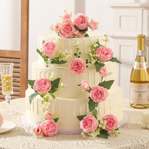 Luyue 8 Packs Peonies Artificial Flowers Vintage Faux Peony Bouquet Fake Flower for Vase Silk Floral Arrangements for Table Centerpiece Wedding Decoration Indoor Home Decor - color: Light Pink-8pcs