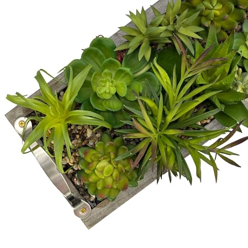 Galt International Faux Assorted Succulent in 31" Wood Tray w/Handles w/Brown Rocks | Grey Wood Tray, Artificial Green Moss, Dining Coffee Table Centerpiece (Updated 2026 Packaging) - color: Brown Rocks