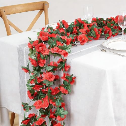 Sherika 9 Pcs 72FT Artificial Flower Garland, Fake Red Roses Vines Hanging Silk Flowers Faux Floral Garland for Wedding Arch Room Wall Backdrop Bedroom Centerpieces Mothers Day Decorations - color: Red
