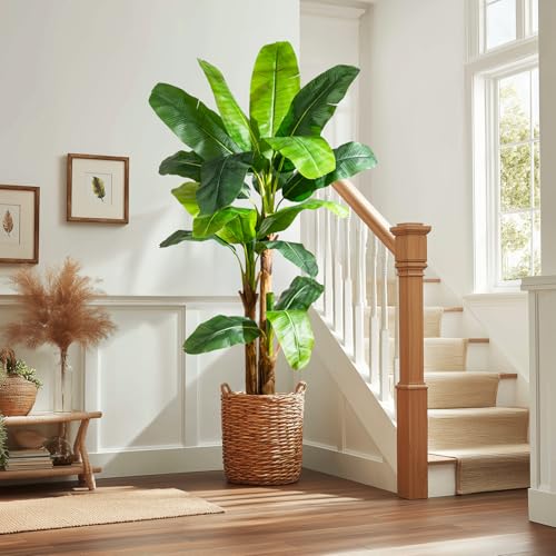 Artificial Banana Tree 7.2ft, Faux Tropical Palm Tree Plant with Realistic Leaves, Low Maintenance Indoor Outdoor Decor for Home Office Porch, in Nursery Pot - size: 7ft 2in