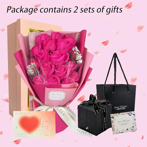 EIGHTOWN Roses Bouquet Artificial Flower - Preserved Red Rose Flowers with Love Necklace for Her - Unique Gifts Valentine's Day, Mother's Day, Thanksgiving, Birthday, Anniversary (512) - color: 512