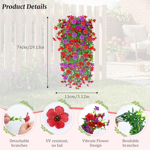 IDEVER Artificial Hanging Flowers for Outdoors Decor Silk Fake Hanging Plants No Fade Realistic Flowers for Garden Porch Balcony Ceiling Wedding Party Summer Spring Home Decor(4PCS Light Purple-Pink) - color: 4pcs Light Purple-pink