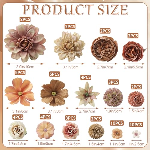 Fake Flower Heads Bulk - Coffee Silk Daisy & Rose Fall Artificial Flower for Crafts, DIY, Graduation Cap, Wedding, Party, Cake Topper, Home Garland Decor - color: Coffee