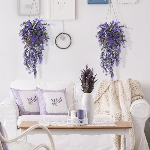 RECUTMS Artificial Hanging Plants 4 Pcs Ferns Plants Large Faux Artificial Hanging Plants Wall Plants Fake Ivy Room Decor Home Garden Wedding Party Indoor Outdoor Decorations(Purple) - color: Style1-purple