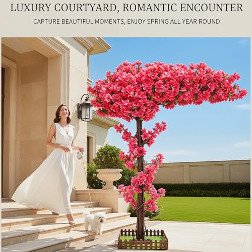 10FT Artificial Cherry Blossom Trees Red Indoor Outdoors,Handmade Fake Cherry Blossom Tree for Home Office Living Room Shopping Party Wedding Mall Thanksgiving Decor - color: Red, size: 9ft 10in