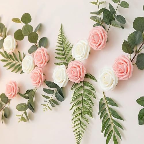 100Pcs Realistic White Light Pink Artificial Rose Flower Heads, Foam Fake Roses for DIY Wedding Decorations Baby Shower Centerpieces Home Party Valentine's Day Mother's Day Decor - color: 100pcs White Light Pink Mixed Color