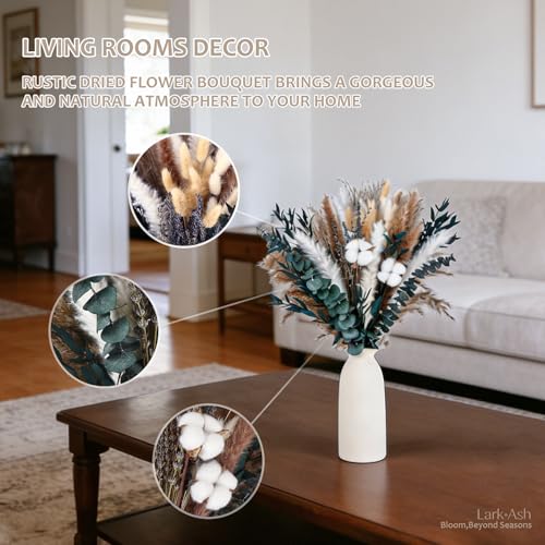 Natural Dried Flower Bouquet – Pampas Grass, Cotton Stems, Bunny Tails Grass, Eucalyptus and Lavender for Western Boho Decor – Rustic Flowers for Your Bohemian Home, Bedroom, and Wedding Table Décor - size: Natural