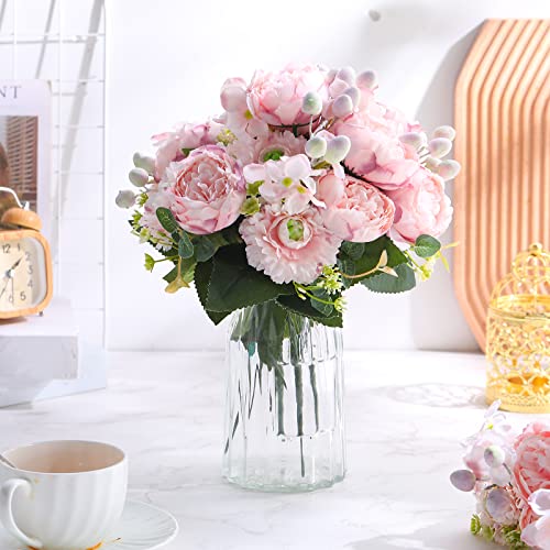 Crowye 8 Bouquets Wedding Silk Peony Hydrangea Flowers with Stems 12.6" H Elegant Faux Vintage Artificial Flowers for Decoration for DIY Table Party Decor Centerpieces Home(Light Pink) - color: Light Pink