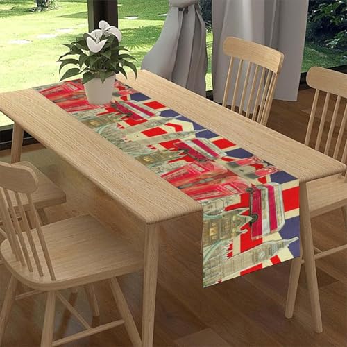 British Table Runner, Seasonal Vintage Buildings England London Culture Element Coffee Table Center Decor for Home Kitchen Dining Patio Holiday Party Table Decorations 13x36 inches - color: Tr-england03, size: 13x36" Table Runner
