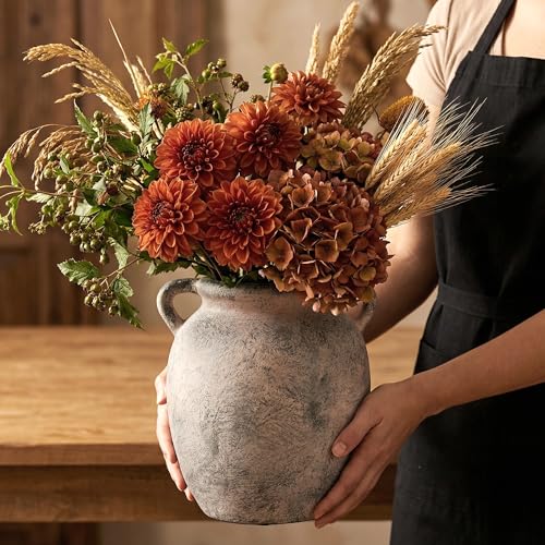 7.28" Double Handle Terracotta Ceramic Vase, Farmhouse Table Decor Housewarming Gift - size: 7.27In