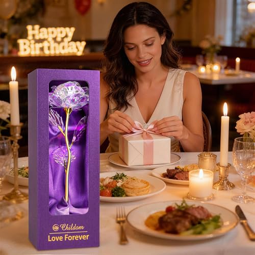 Birthday Gifts for Women Mom,Forever Rainbow Rose Flower For Delivery Prime | Christmas Rose Gifts For Women Mom,Purple Artificial Flowers Rose Gift For Women Her,Anniversary,Valentines,Stocking Stuffers - color: Colorful