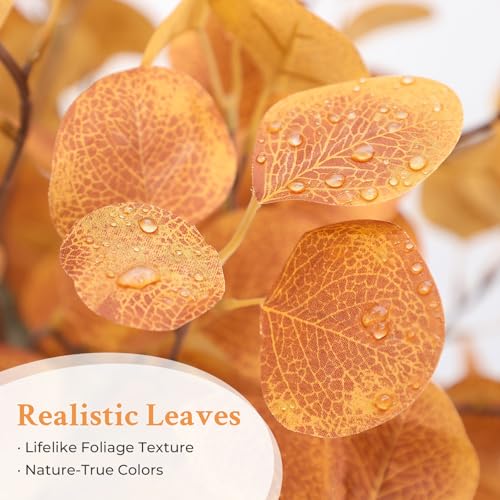 6FT Fall Artificial Eucalyptus Tree with Wicker Basket, Orange Potted Faux Eucalyptus Trees, Autumn Fake Eucalyptus Plants, Lifelike Leaves & Natural Trunk for Home Office Bedroom, Indoor - color: Eucalyptus Orange (Basket), size: 6ft