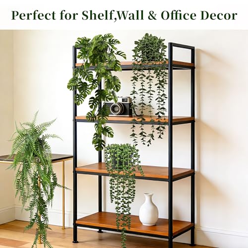 4 Pack Artificial Hanging Plants Indoor – Faux Hanging Wall Plants, String of Pearls, Eucalyptus & Monstera, Fake Hanging Potted Plants for Shelf Wall Home Office Decor - color: Green 4 Pot