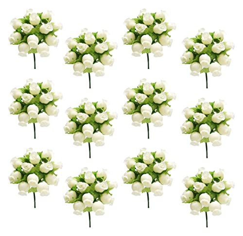 GiftWrap Etc. Ivory Artificial Silk Flower Roses - 12 Mini Bouquets of 12 Rosebuds, 144 Rosebuds Total, Wedding, Reception, Anniversary, Wreath, Bridal Shower - color: Ivory