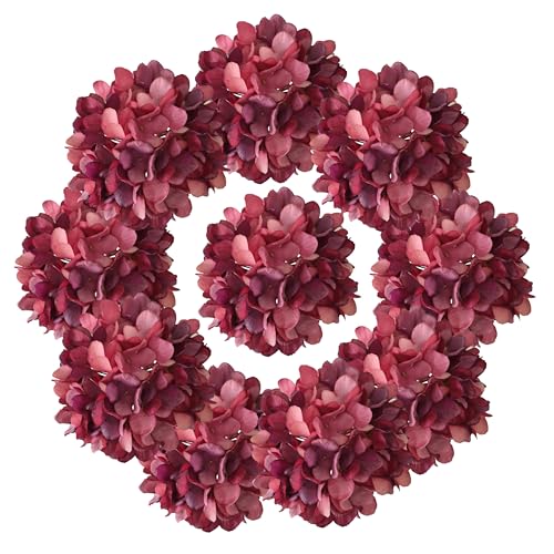7.1''Red Hydrangea Artificial Flowers,10Pcs Artificial Silk Hydrangea Heads,81 Petals Faux Hydrangea Flowers Heads with Stems for Home Wedding Baby Shower Decor(red) - color: Dark Red