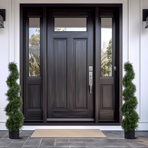 4FT Spiral Artificial Topiary Trees, Artificial Outdoor Plants - Faux Cedar Trees for Front Porch Indoor Outdoor Decor Artificial Plants UV Resistant Set of 2 - size: 4ft
