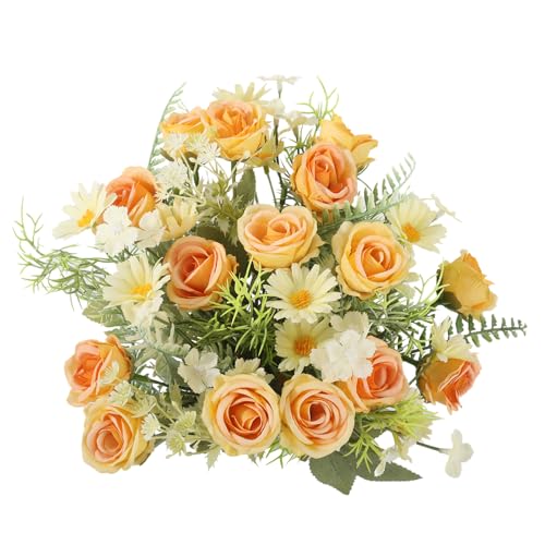 Artificial Silk Fake Flowers Bouquet Fake Roses Flowers Faux Flower Arrangement Wedding Bride Bouquets for Home Centerpieces Decor(Yellow) - color: Yellow