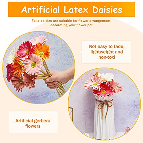 WILLBOND 18 Pcs Artificial Gerbera Daisies Flowers 15 in Pink and Orange Fake Daisy Bouquet with Flexible Stems Boho Faux Wildflower for Groovy Sunset Soiree Wedding Bridal Party Home Decor, 6 Colors - color: White, Pink, Yellow, Orange, Rose, Coral