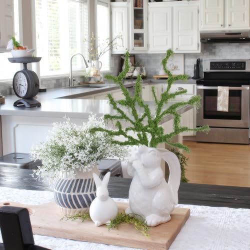 Fake Moss Ficus Twig Plants Faux Branches for Vase Filler Artificial Greenery Stems Silk Moss Green Plants for Home Office Party Wedding Shop Decoration Dark Green