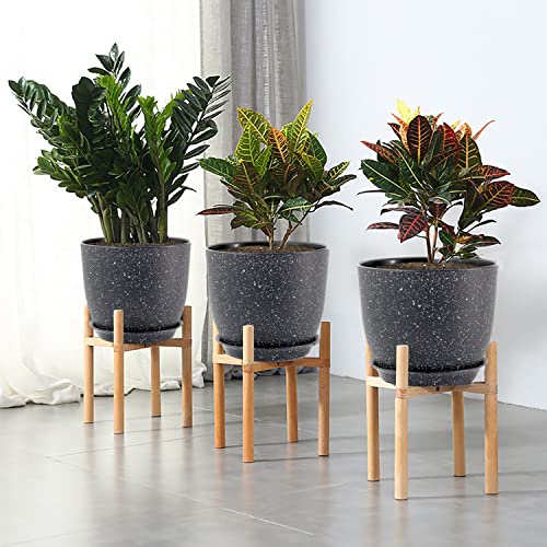 WOUSIWER Plant Pots 10/9/8 inch, Set of 3 Modern Decorative Plastic Planters with Drainage Holes and Saucers for House Plants Indoor Flowers Plants, Black with White Speckles - color: Black With White Speckles