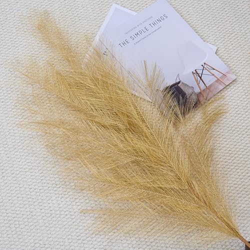 Premium Faux Gold Pampas Grass Decor – Golden Artificial Pampa 8pcs 43.3″ 110cm, Tall & Fluffy, No Assembly One-Piece 18-Branch Stems, Luxury Silk Feather Flowers for Wedding Boho Home Decorations - color: Faux Gold, size: 8pcs 43.3"(110cm)