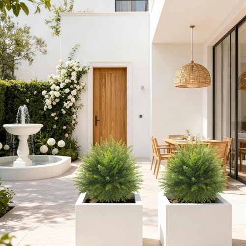 Der Rose Bundle of 23" Artificial Cedar Topiary Ball Trees and 4 Pack Small Fake Plants Spring for Front Porch Garden Decor