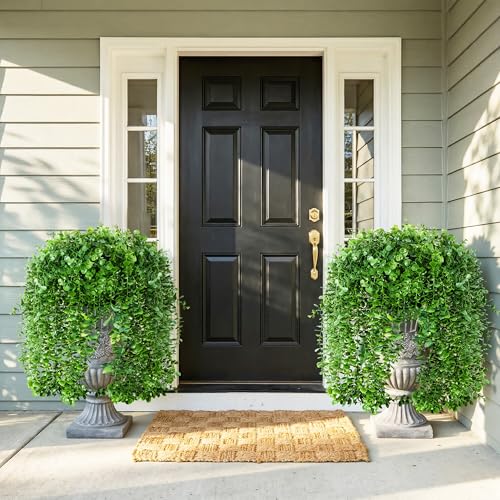 Faux Outdoor Plants Fake Hanging Plants for Outdoors Outside Decorations, 2 Pcs Green Faux Eucalyptus Vines Realistic UV Resistant Artificial Greenery for Planters Porch Garden Yard Front Door Patio - color: Eucalyptus Vine-darkgreen