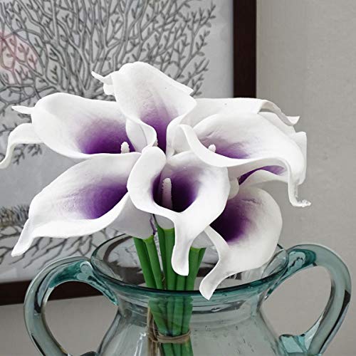 Faylapa 20 Pcs Artificial Calla Lily Real Touch Flowes Fake Flowers Wedding Bouquets Home Floral Decorations (Purple Stamen) - color: Purple Stamen